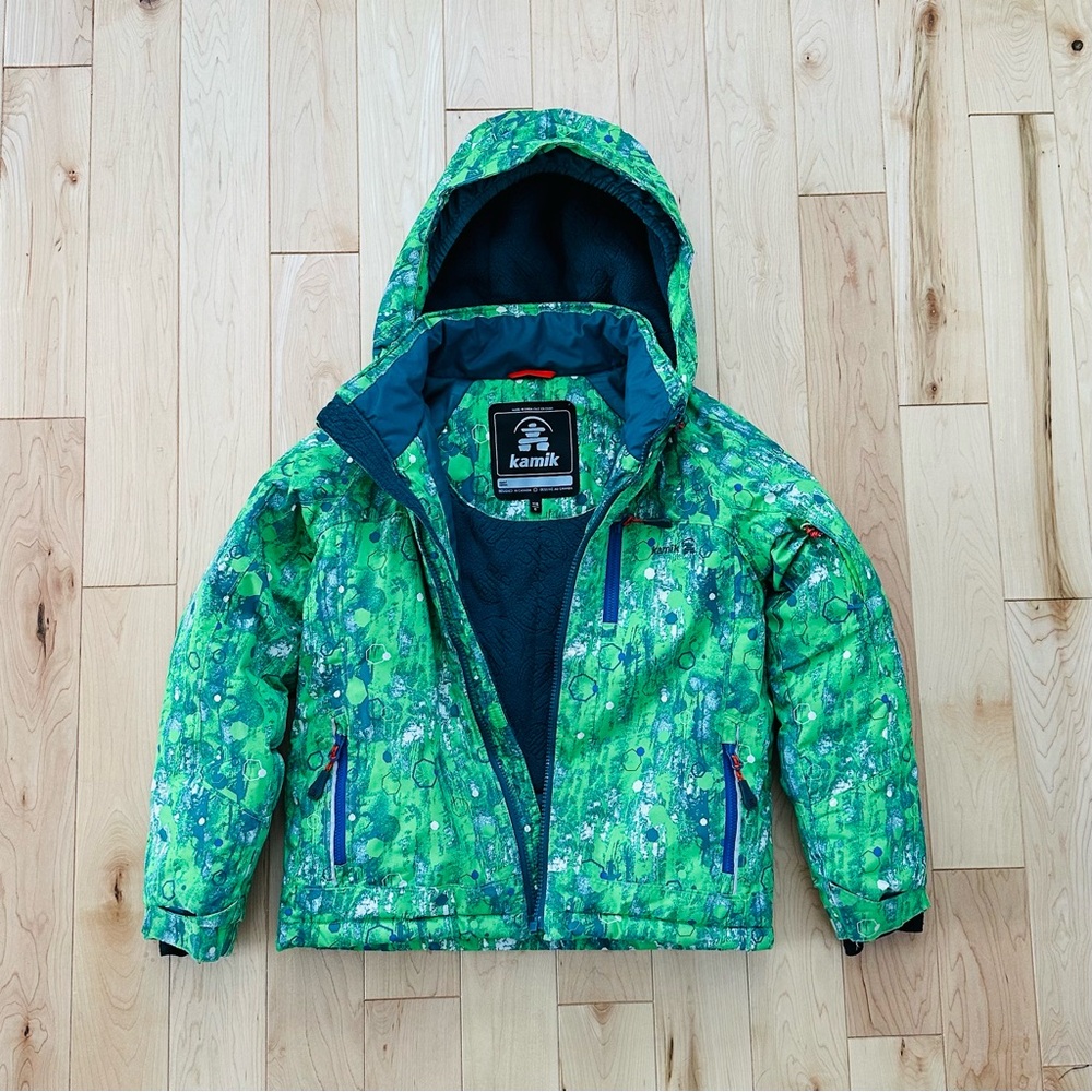 EUC Kamik Boys Winter Coat Ski Jacket (Size 6)-- Bright Green and Blue Print